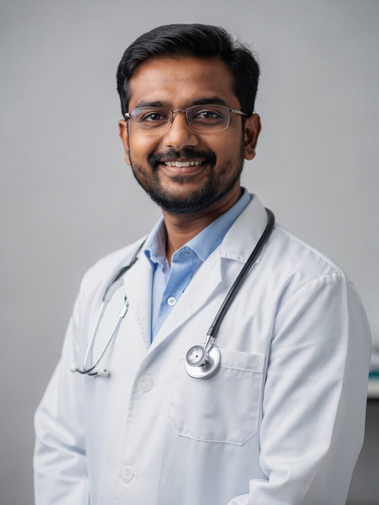 Illustrative portrait of a male doctor with glasses
