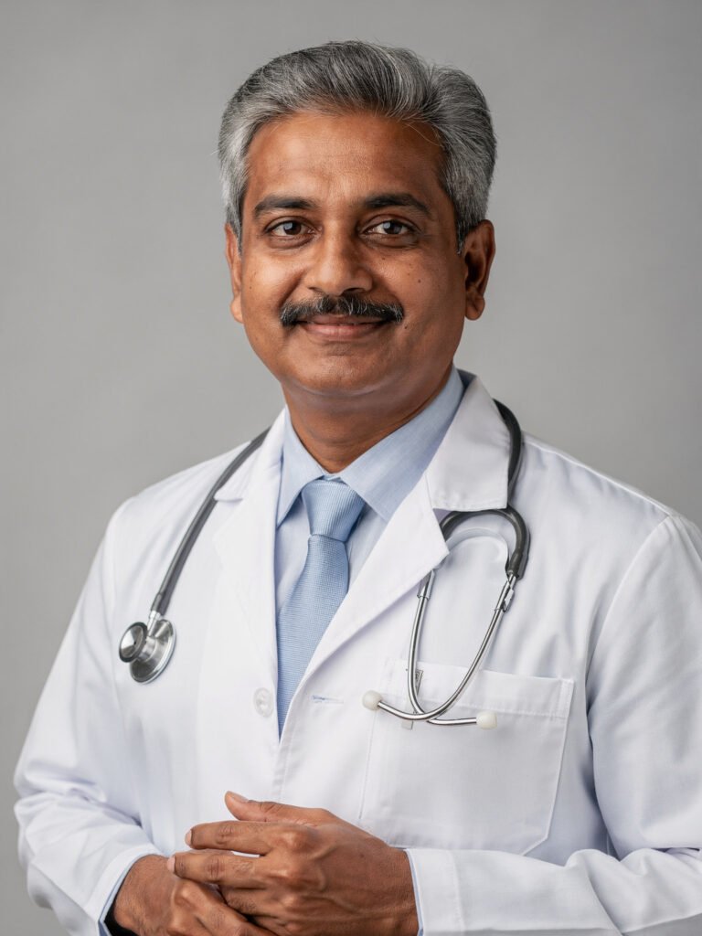 Illustrative portrait of a senior male doctor