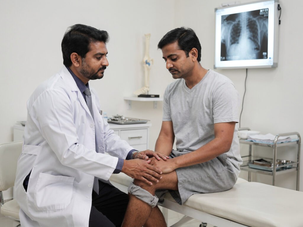 Orthopedic consultation examining a knee